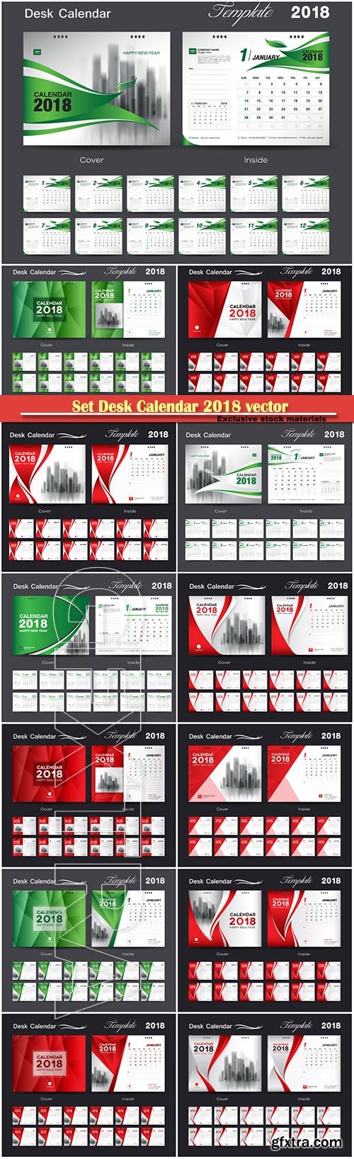 Set Desk Calendar 2018 vector template design, abstract backgrounds