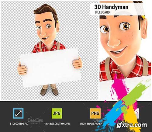 CreativeMarket - 3D Handyman Holding a Billboard 2083968