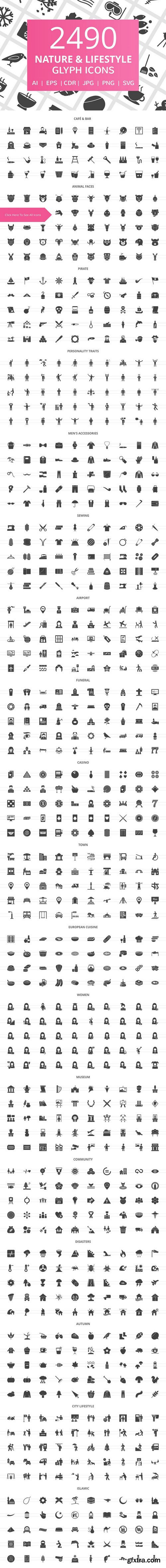 CM - 2490 Nature & Lifestyle Glyph Icons 2041199