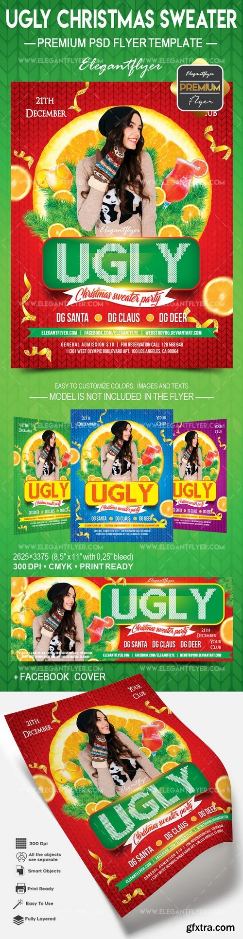 Ugly christmas sweater – Flyer PSD Template + Facebook Cover