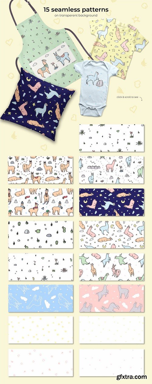 CM - Cute llamas big clipart pattern set 2117858