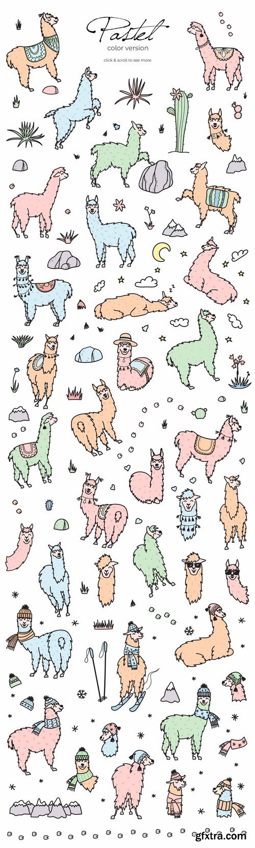 CM - Cute llamas big clipart pattern set 2117858