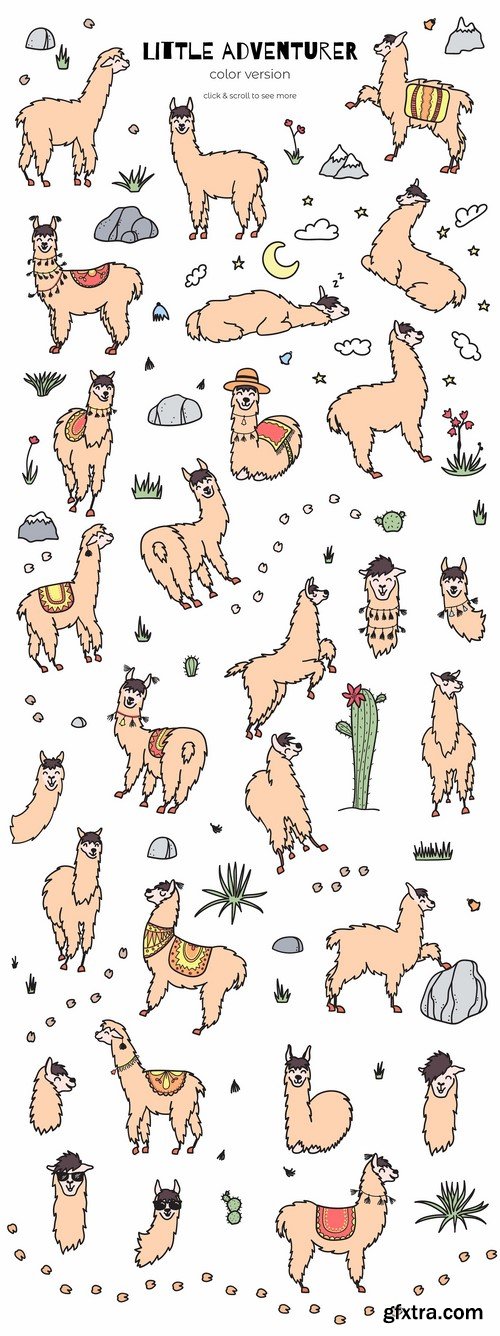 CM - Cute llamas big clipart pattern set 2117858