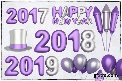 CreativeMarket New Year 3D PNG Items Pack 2088417