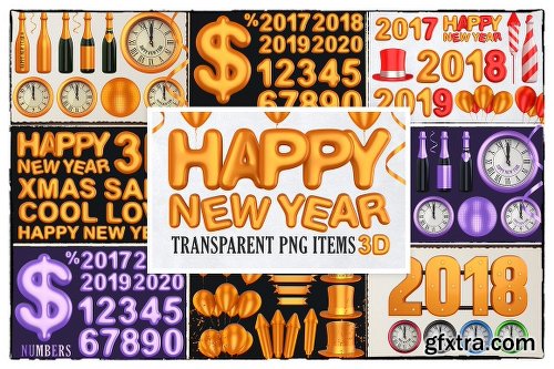 CreativeMarket New Year 3D PNG Items Pack 2088417