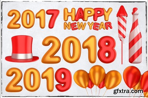 CreativeMarket New Year 3D PNG Items Pack 2088417