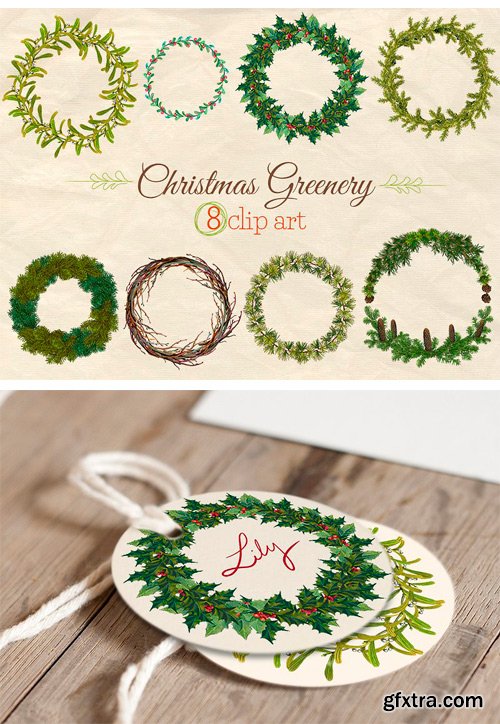 CM - Christmas Greenery Wreaths Clip Art 2038346