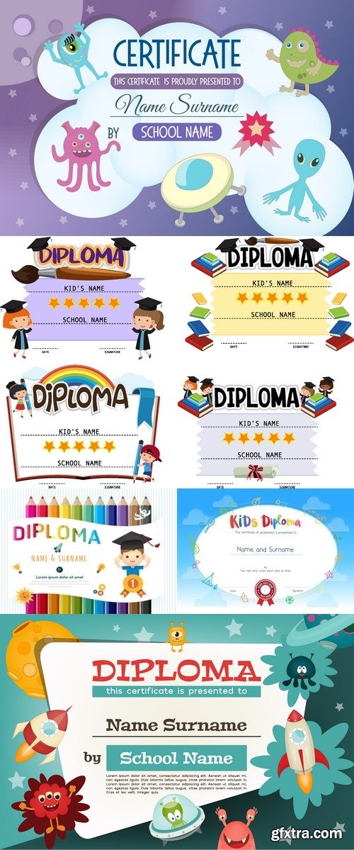 Vectors - Certificate Templates with Kids 10