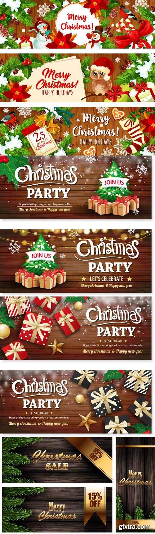 Vectors - Wooden Christmas Banners 2