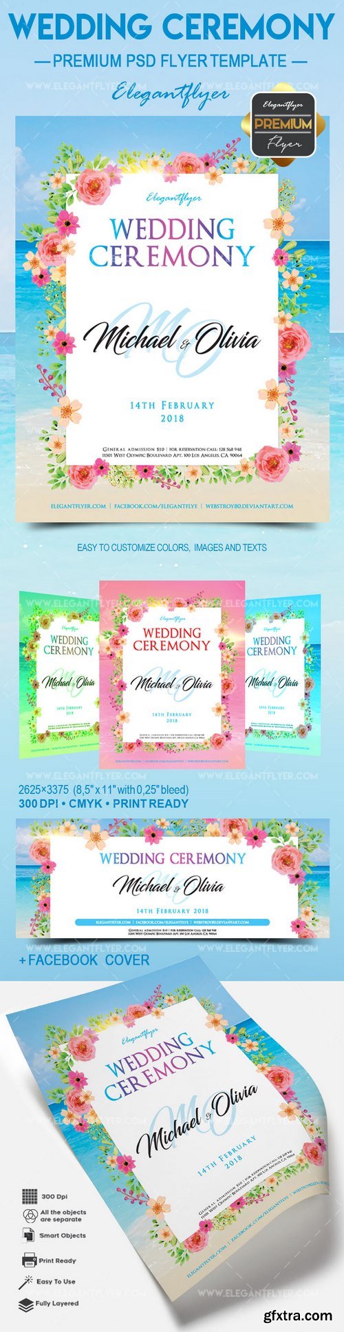 Wedding ceremony – Flyer PSD Template + Facebook Cover