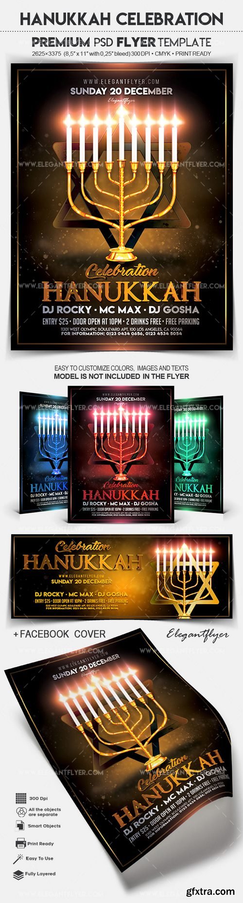 Hanukkah Celebration – Flyer PSD Template + Facebook Cover