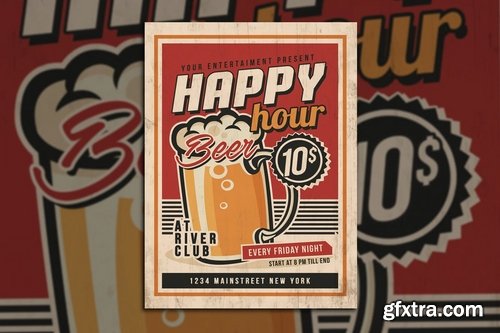 GraphicRiver - Happy Hour Vintage Flyer 21124617