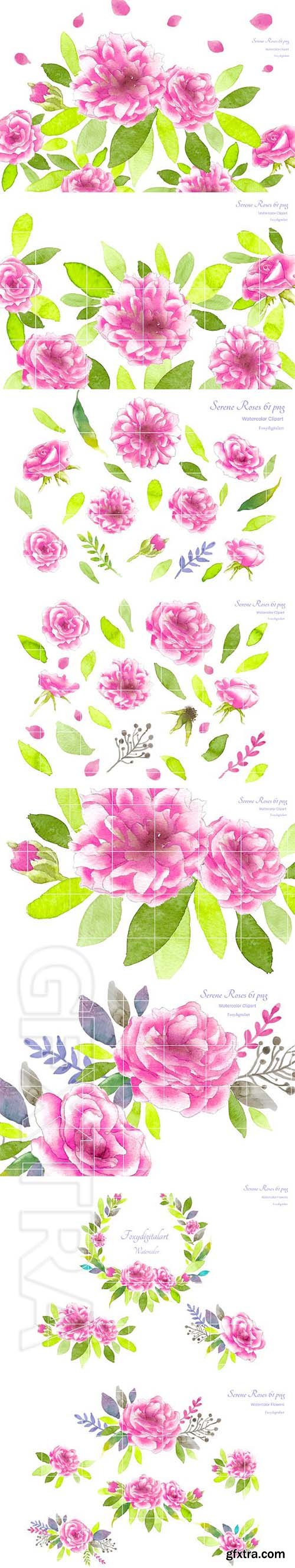 CreativeMarket - Pink Roses Watercolor Flowers CL59 2089438