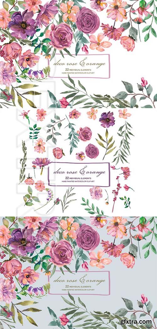 CreativeMarket - Watercolor Deco Rose 2007089