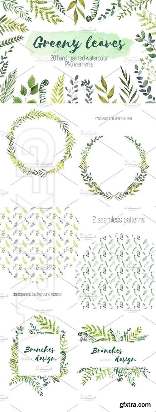 CreativeMarket - Watercolor green leaves set 2097213