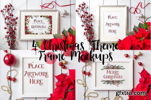 CreativeMarket 4 Frame Mockups - Red Christmas 2090436