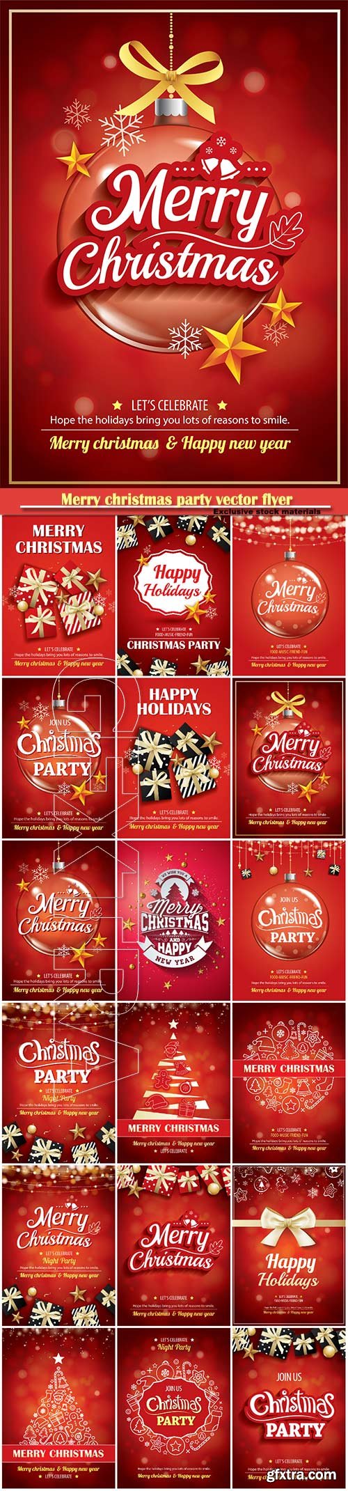 Merry christmas party vector flyer, brochure design on red background invitation theme concept