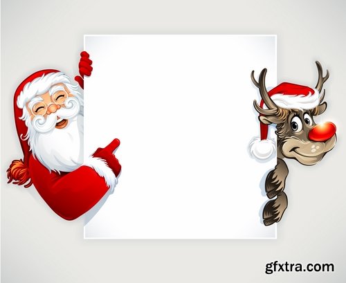 Santa claus reindeer sticker new year Christmas label 25 EPS