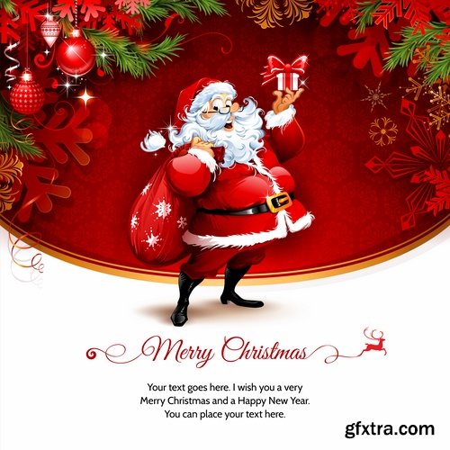 Santa claus reindeer sticker new year Christmas label 25 EPS