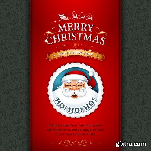 Santa claus reindeer sticker new year Christmas label 25 EPS