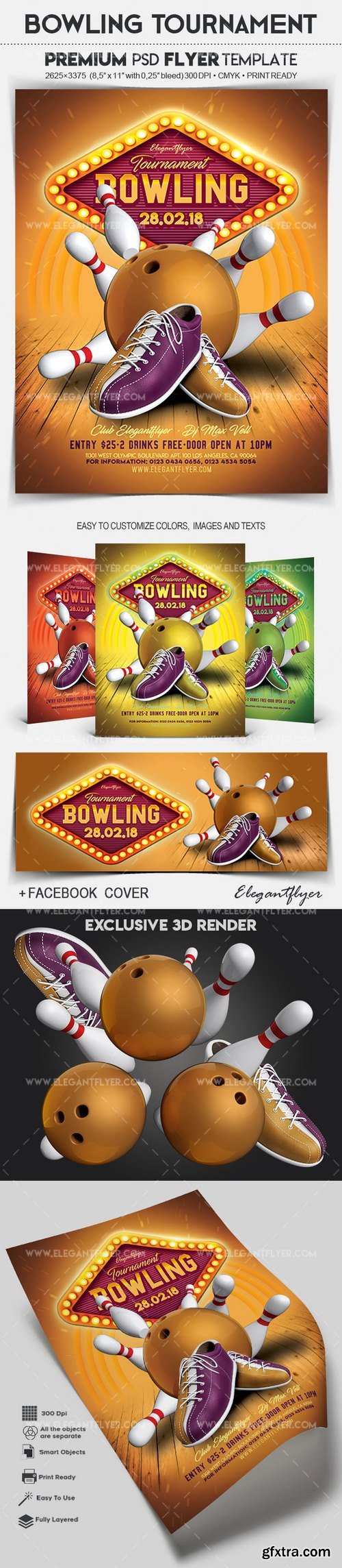 Bowling Tournament – Flyer PSD Template + Facebook Cover