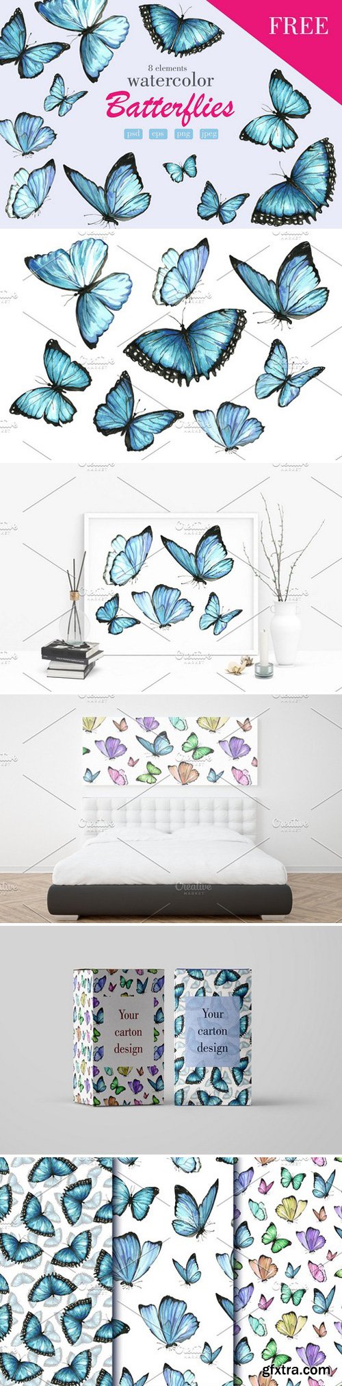 CM - Set of watercolor blue butterflies 2071440