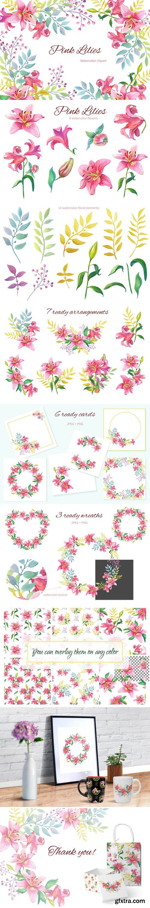 CM - Pink Lilies.Watercolor clipart 2071639