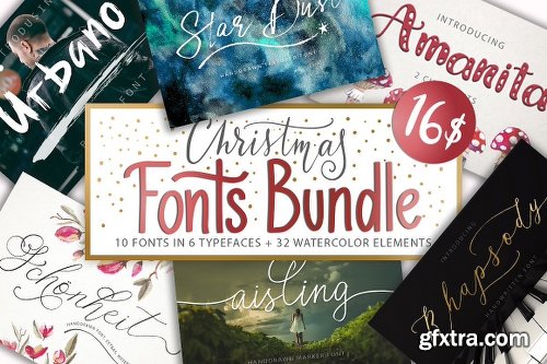 CreativeMarket Christmas Fonts Bundle & Watercolors 2117019