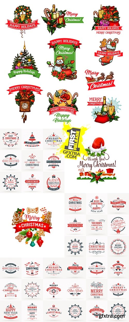 Happy Christmas holiday vintage design elements