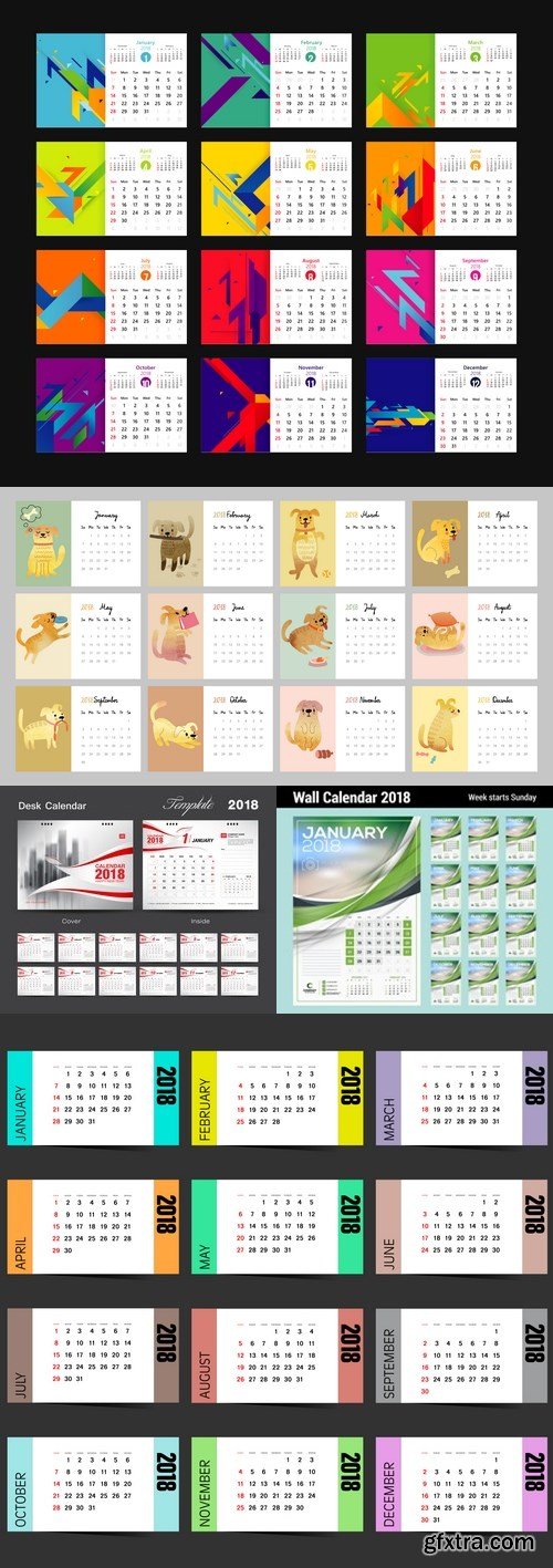 Vectors - 2018 Desk Calendars Set 2