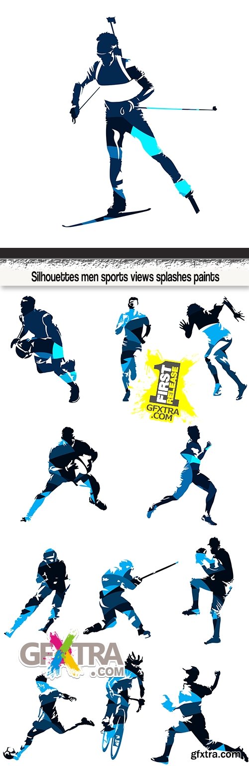 Silhouettes men sports views splashes paints