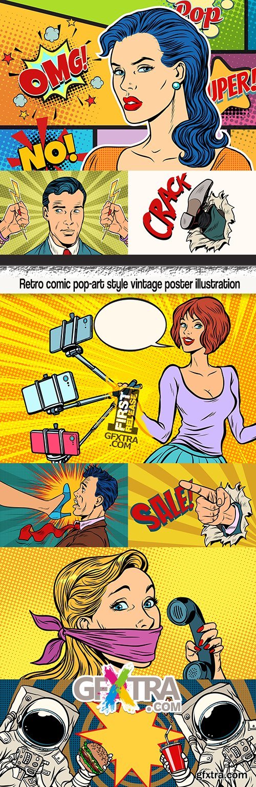 Retro comic pop-art style vintage poster illustration