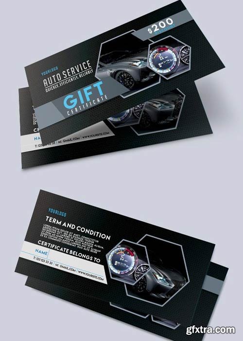 Auto Service V1 Premium Gift Certificate PSD Template