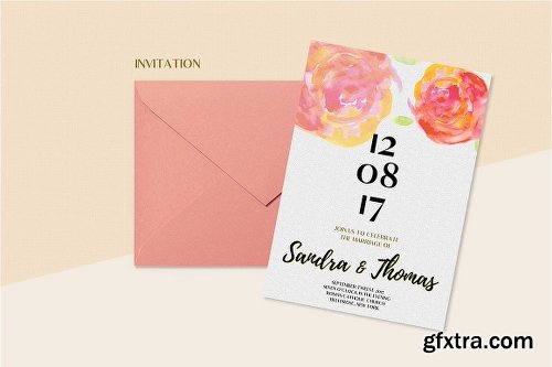 CreativeMarket Floral Wedding Invitation Set 2014719