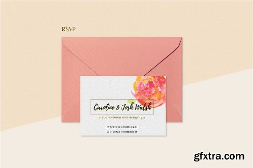 CreativeMarket Floral Wedding Invitation Set 2014719