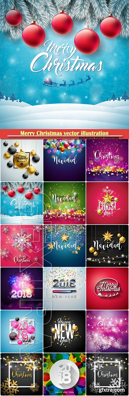 Merry Christmas vector illustration with decoration, holidays flyer