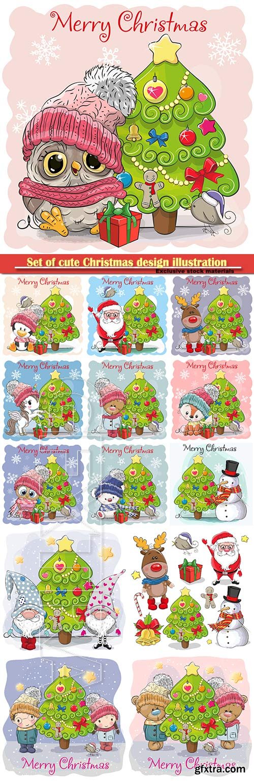 Set of cute Christmas design illustration