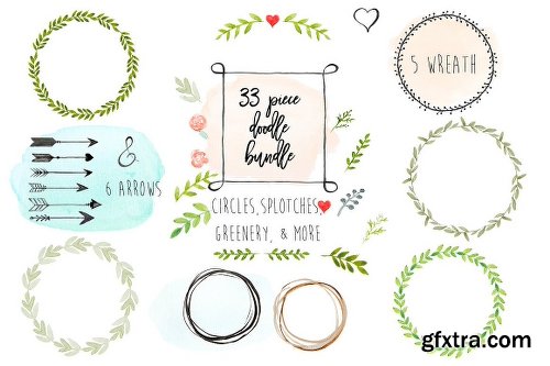 CreativeMarket Watercolor Doodle Bundle 2044939