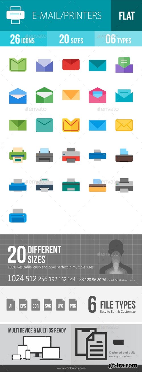 Graphicriver - Email & Printer - Technology Flat Multicolor Icons 12983999