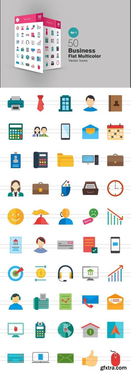 50 Business Flat Multicolor Icons