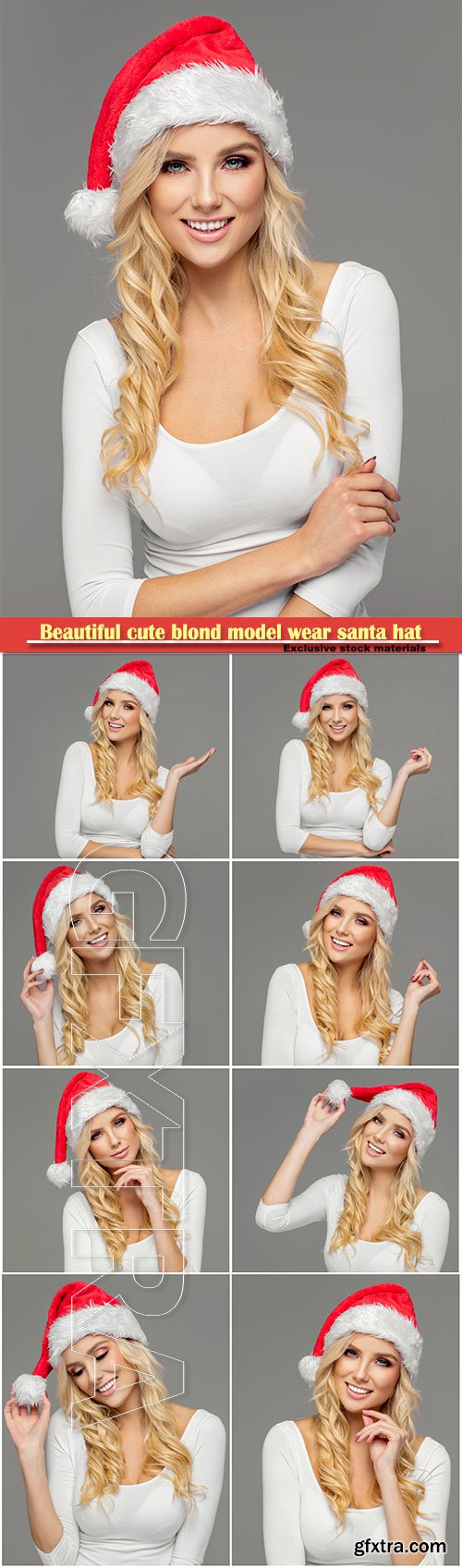 Beautiful cute blond model wear santa hat