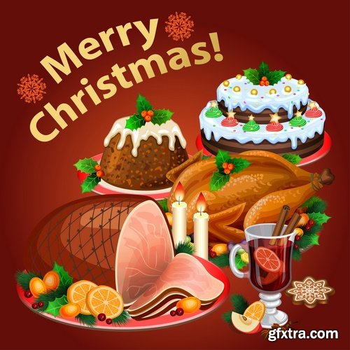 Christmas menu flyer banner food restaurant New Year holiday 25 EPS