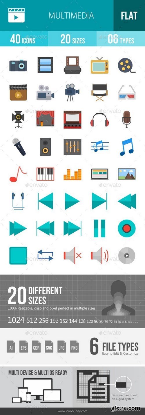 Graphicriver - Multimedia Flat Multicolor Icons 13424832