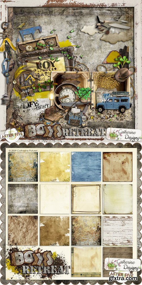 Scrap Kit - Boys Retreat (Alpha, Elements, Papers)