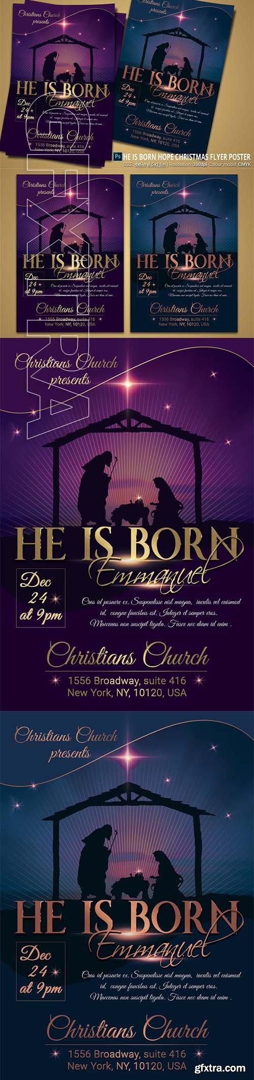 CreativeMarket - He Is Born Hope Christmas Flyer Post 2146852