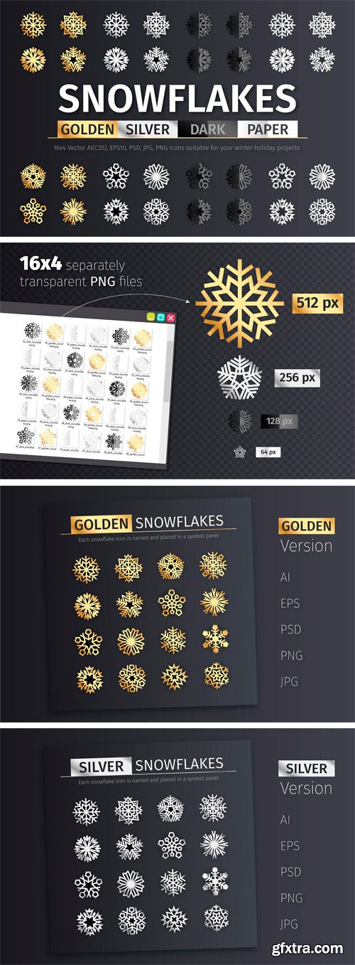 CM - Golden and Silver Snowflake Icons 2112781