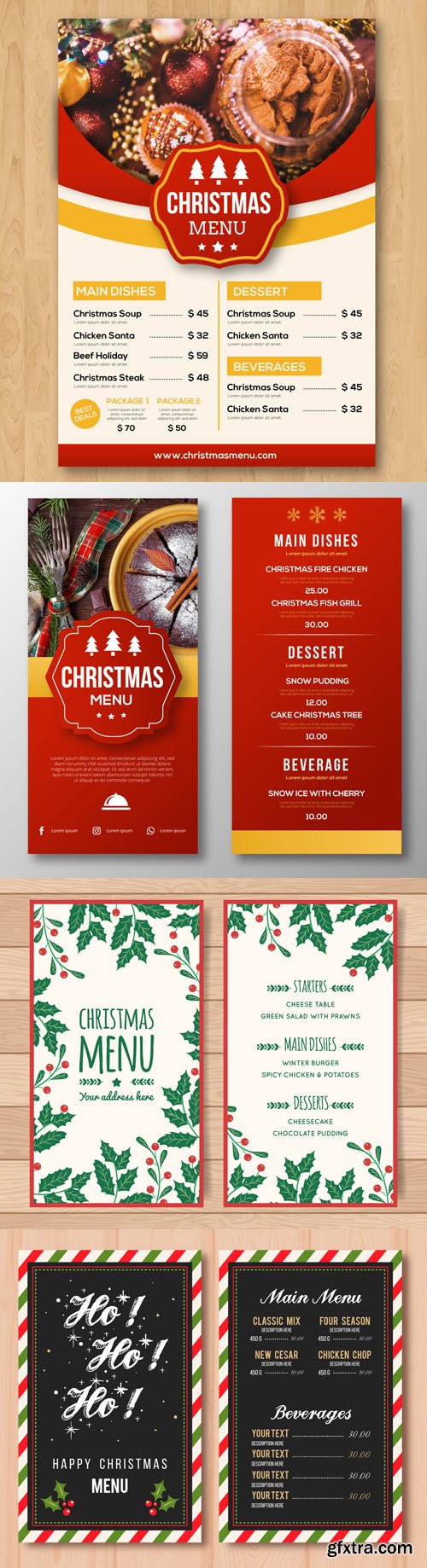 4 Happy Christmas Menus Template in Vector