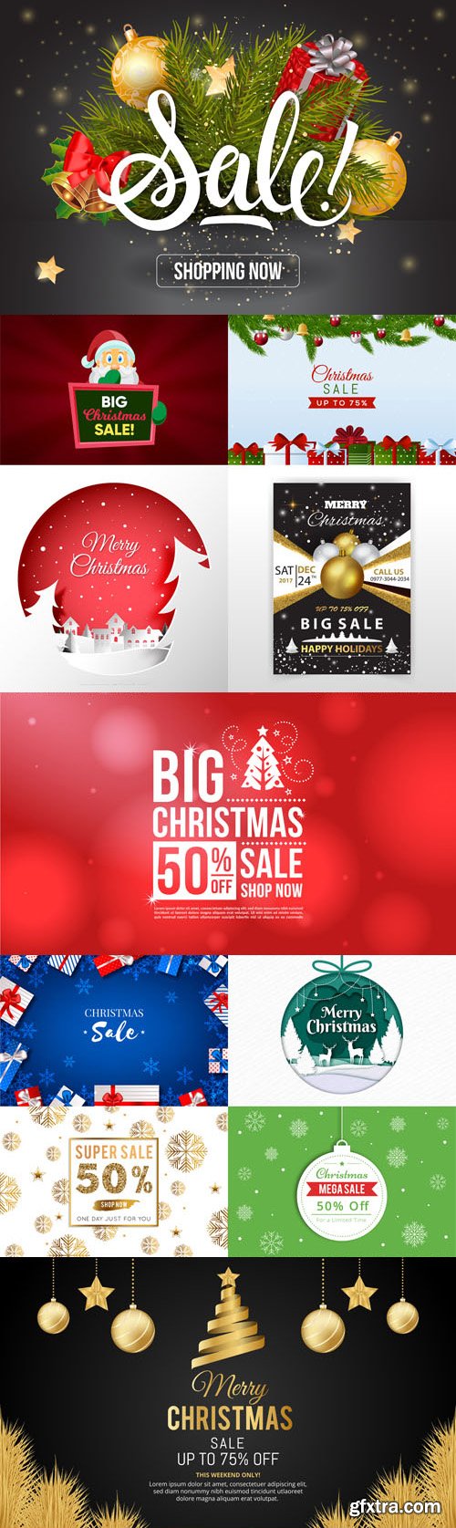 11 Christmas Sales Backgrounds in Vector