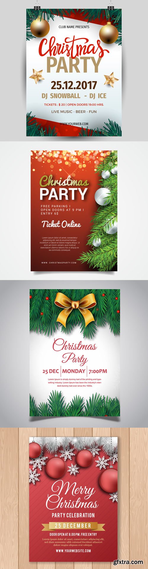 4 Beautiful Realistic Posters for Christmas Celebration in Vector