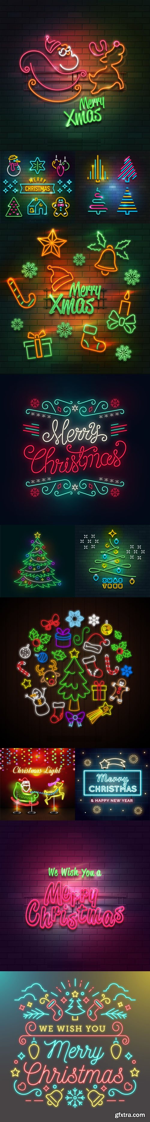 Neon Lights Christmas Collection in Vector